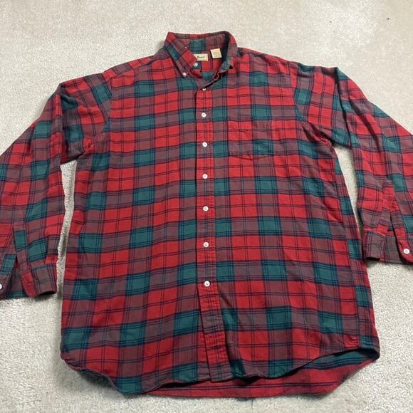 VTG L.L.Bean Shirt Mens L Green Black Plaid Flannel Button Down 90s Mountain - Picture 1 of 6
